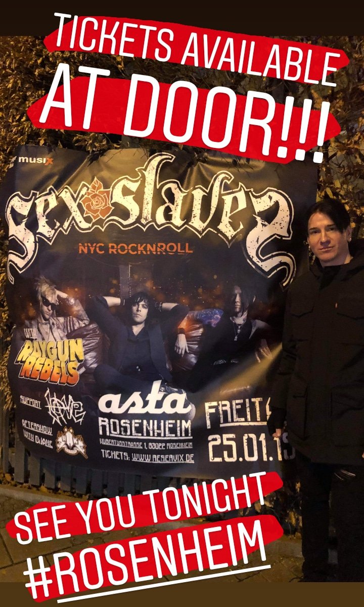 #rosenheim TICKETS AVAILABLE AT DOORS!! ⚡⚡⚡ See you tonight! 🤘🔥
#sexslavesmusic #nycrocknroll #germany #europe #tour #eric13 #jbomb #delcheetah #raygunrebels