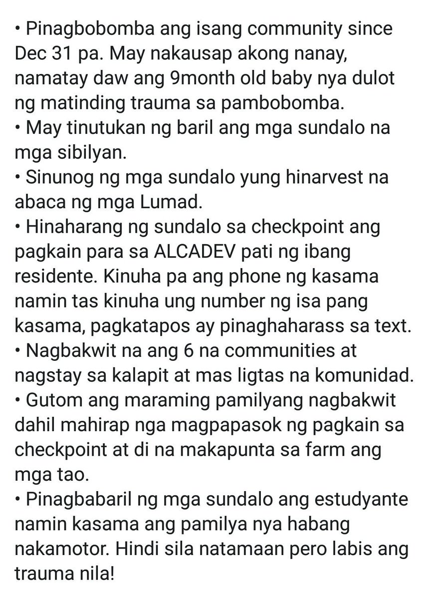 KasamangChad's tweet photo. Hello! Matagal tagal na rin mula noong huli kong pag-online! 

Nasa bundok kami the past weeks at sobrang lala nang mga pangyayari sa Lumad communities dulot ng militarisasyon!!! Lumalala ang mga updates mula sa communities na natatanggap namin. 

Ito ang iilan: https://t.co/E1ex82lhAg