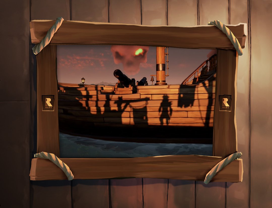 SeaOfThieves's tweet photo. We couldn't decide between these two stunners for this week's framed #SoTShot. Kudos goes to @jack_grog for the sunset shadows and to @bagsmanbagnall for these two friendly/unfriendly pirates! Got a shot you think we should see? Tag it #SoTShot for a chance to be featured. https://t.co/yfUOian1B5