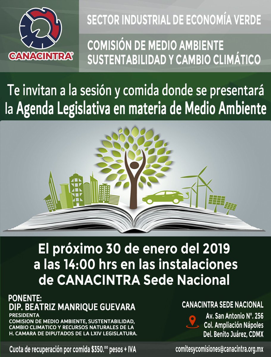 Los esperamos en la reunión de la  Comisión de Medio Ambiente, Sustentabilidad y Cambio Climático que se llevará acabo el próximo 30 de enero a las 14:00 horas en las instalaciones de nuestra Sede Nacional.

#Registrate