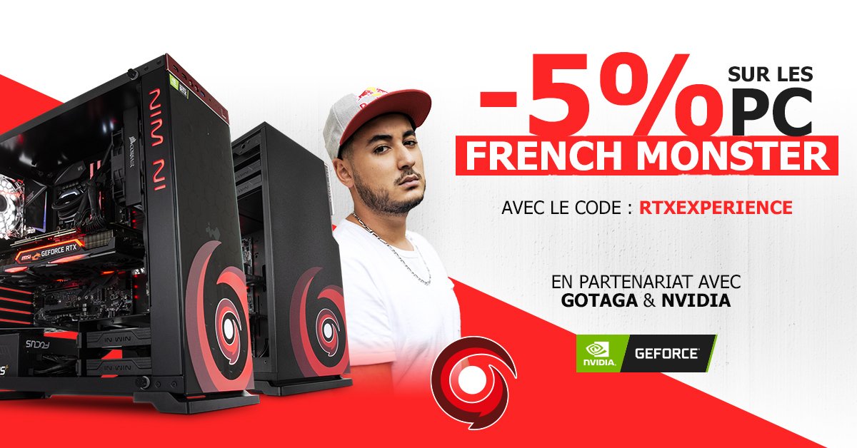 materielnet's tweet image. [#PROMO] A l’occasion du #RTXExperience, profitez de- 5% sur l’ensemble des PCs French Monster, conçus en collaboration avec @Gotaga et @NVIDIAGeForceFR ! 

4 versions, 4 façons de jouer, 4 idées de configs pour jouer comme un pro ! 👌 

🚀💪 : bit.ly/PC-FrenchMonst…