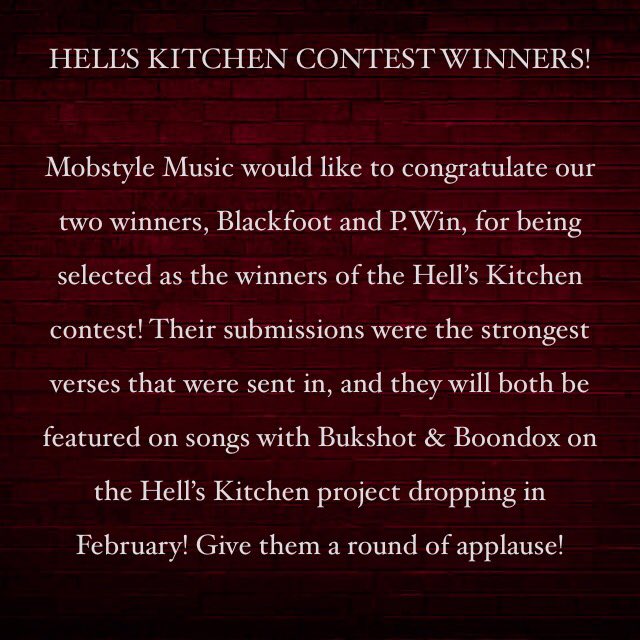 Bukshizzle's tweet photo. Congratulations to our Hell’s Kitchen contest winners, @someguy505 and @pwinmusic, you guys crushed it! https://t.co/xtk5sFTF8u
