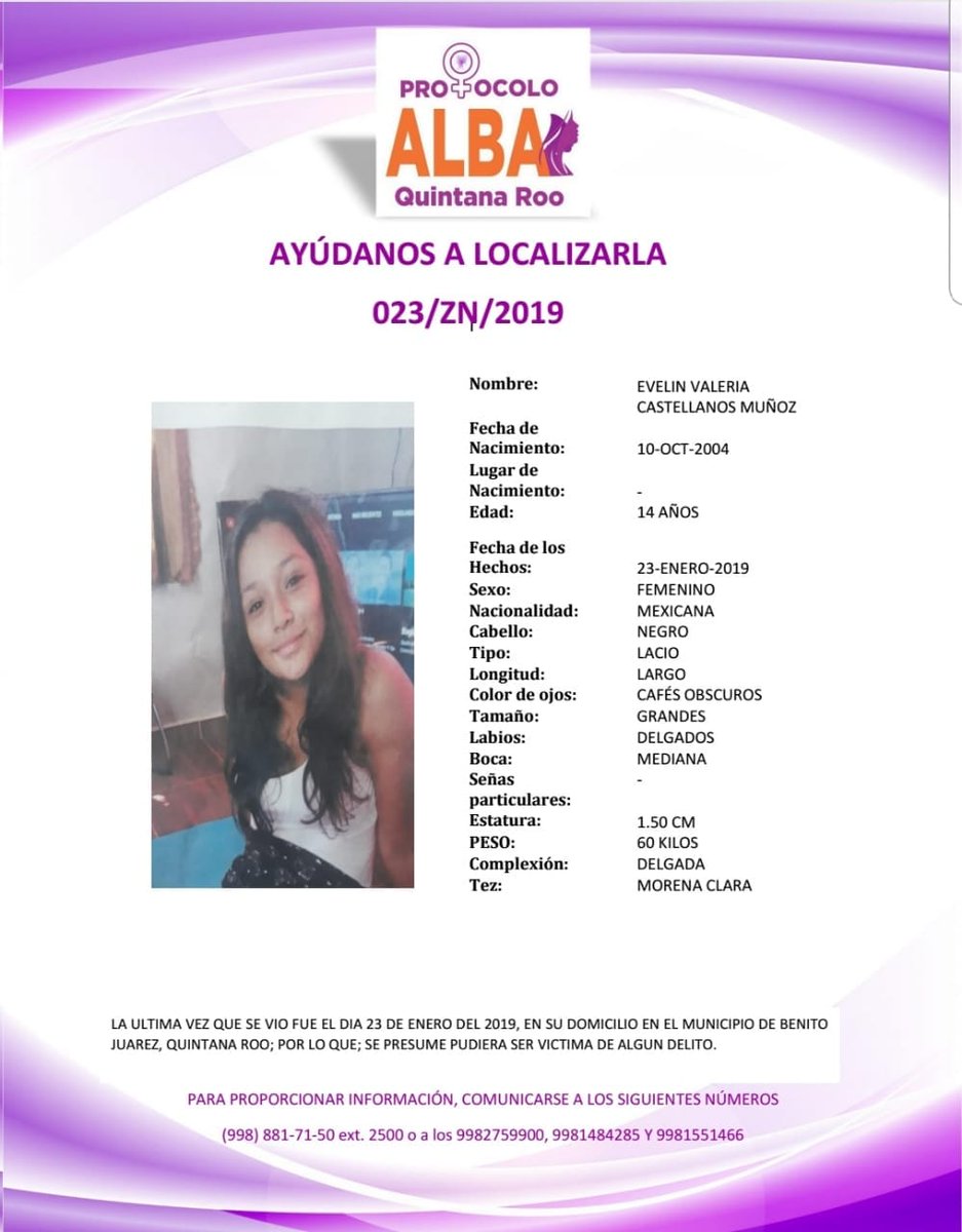 Solicitamos su valioso apoyo para su localización.
#ProtocoloAlba