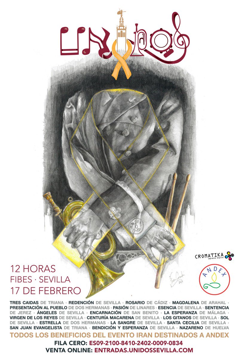 🎺👫🥁 ¡¡<a href="/UnidosSevilla/">Unidos</a> ya tiene cartel!! Obra de nuestro compañero Francisco Cazorla.

🗓️ 17 de febrero
📍 <a href="/fibesevilla/">Fibes Sevilla</a>
🎺🥁 21 bandas
🎟️ Compra tus entradas en: entradas.unidossevilla.com

Fila Cero: ES09-2100-8410-2402-0009-0834
en benificio de @AndexSevilla.