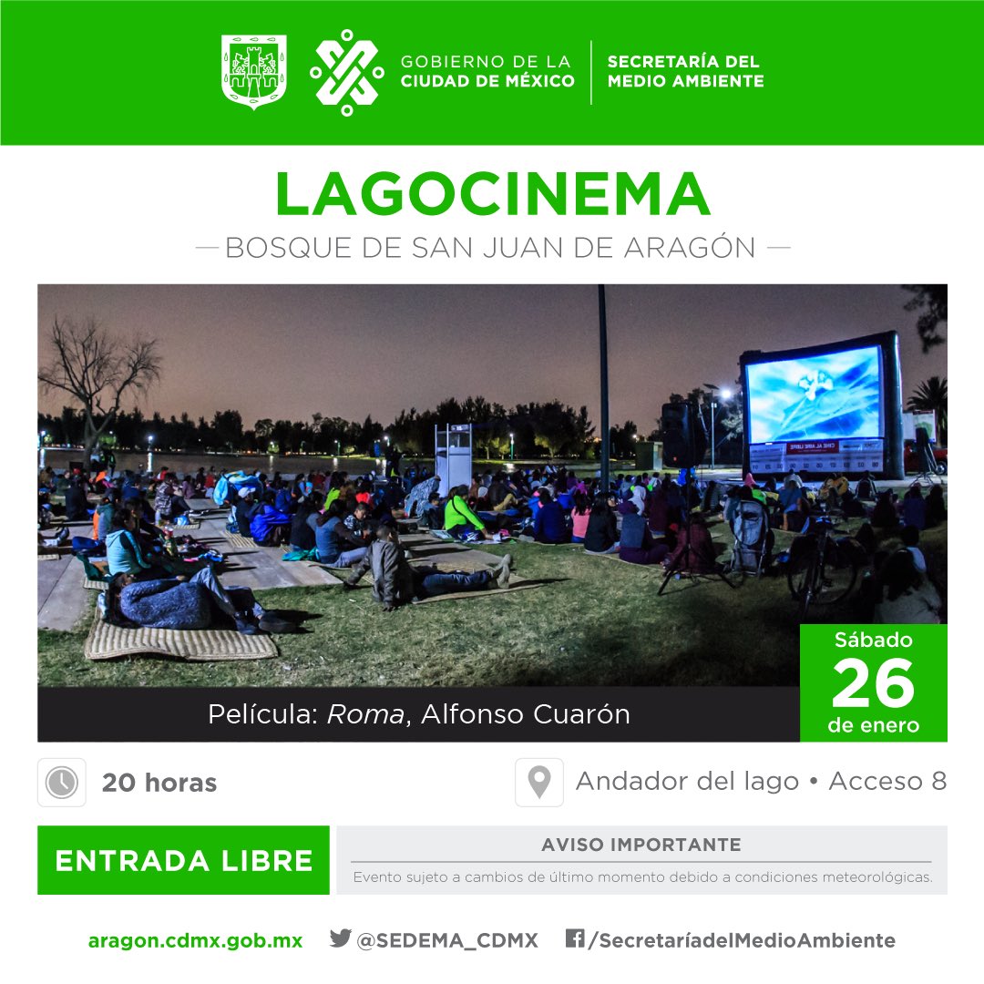 SEDEMA_CDMX's tweet image. ¿Ya tienes plan para el sábado en la noche? ¿Qué te parece una función de cine al aire libre, en medio del lago y rodeado de la naturaleza? Esto sólo es posible en los Bosques de San Juan de Aragón y Chapultepec. Te esperamos en el #Lagocinema y #Lanchacinema. #BuenViernes