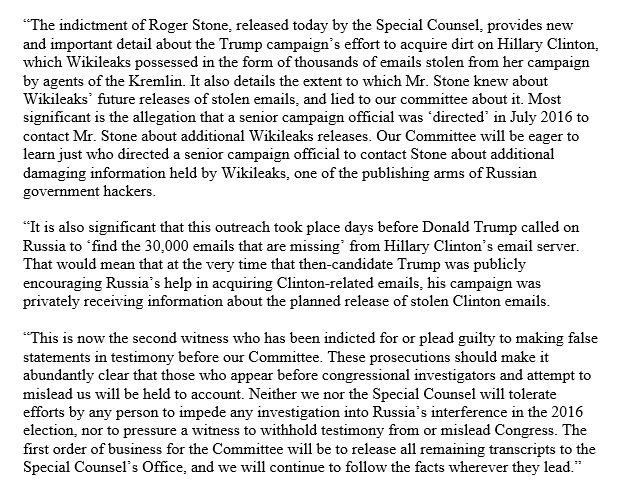 Most significant in the Stone indictment is new info that a senior campaign official was “directed” in July 2016 to contact Mr. Stone about additional Wikileaks releases.

This was at same time candidate Trump was publicly calling for Russia’s help in obtaining Clinton’s emails.