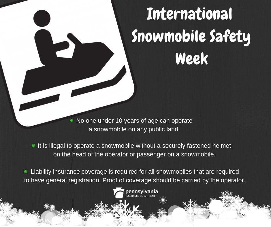 PAInsuranceDept's tweet image. Talk to an agent in your area to secure the necessary insurance coverage for your #snowmobile. 

Learn more about snowmobiling in PA on the @DCNRnews website: goo.gl/2wTJrv 
#FunFactFriday #Insurance