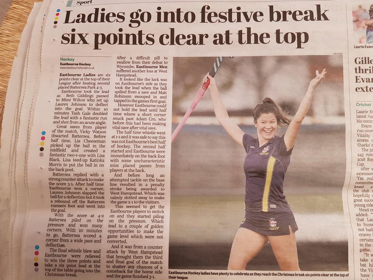 Great to see one of our BSc Year 2 physios <a href="/tasha_gale/">Natasha</a> in the local paper celebrating eastbourne ladies hockey win before Christmas... putting them top of their league!