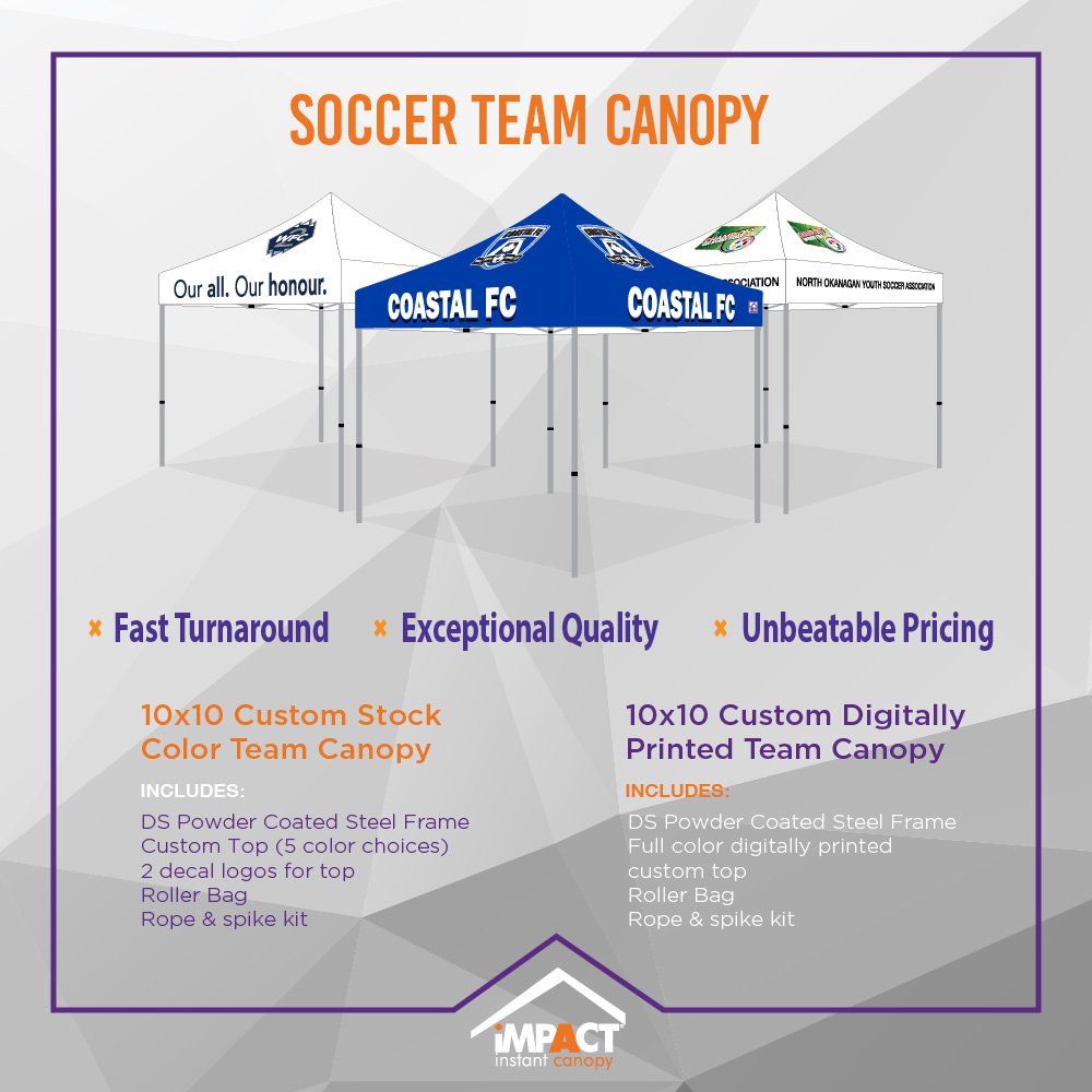 ImpactCanopy's tweet image. Calling all soccer clubs &amp;amp; teams! Make an Impact on &amp;amp; off the field.  Get ready for your next competition with quality custom canopies from Impact Canopy! 
Contact your product specialist today at 877-840-3524.

#Custom  #DigitallyPrinted #Canopy #Soccer #Sports #ImpactOnTheField