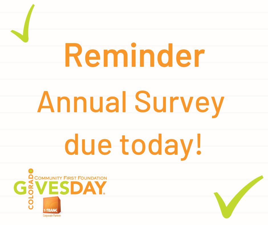 ECGives's tweet photo. Eagle County nonprofits participating in #COGivesDay. Today, January 25, is the deadline for @ColoradoGives' required Annual Survey (by 5:00 pm). Survey link and info: https://t.co/hMg2DJW2m8 #EagleCOGives https://t.co/4e7I6LS8CX