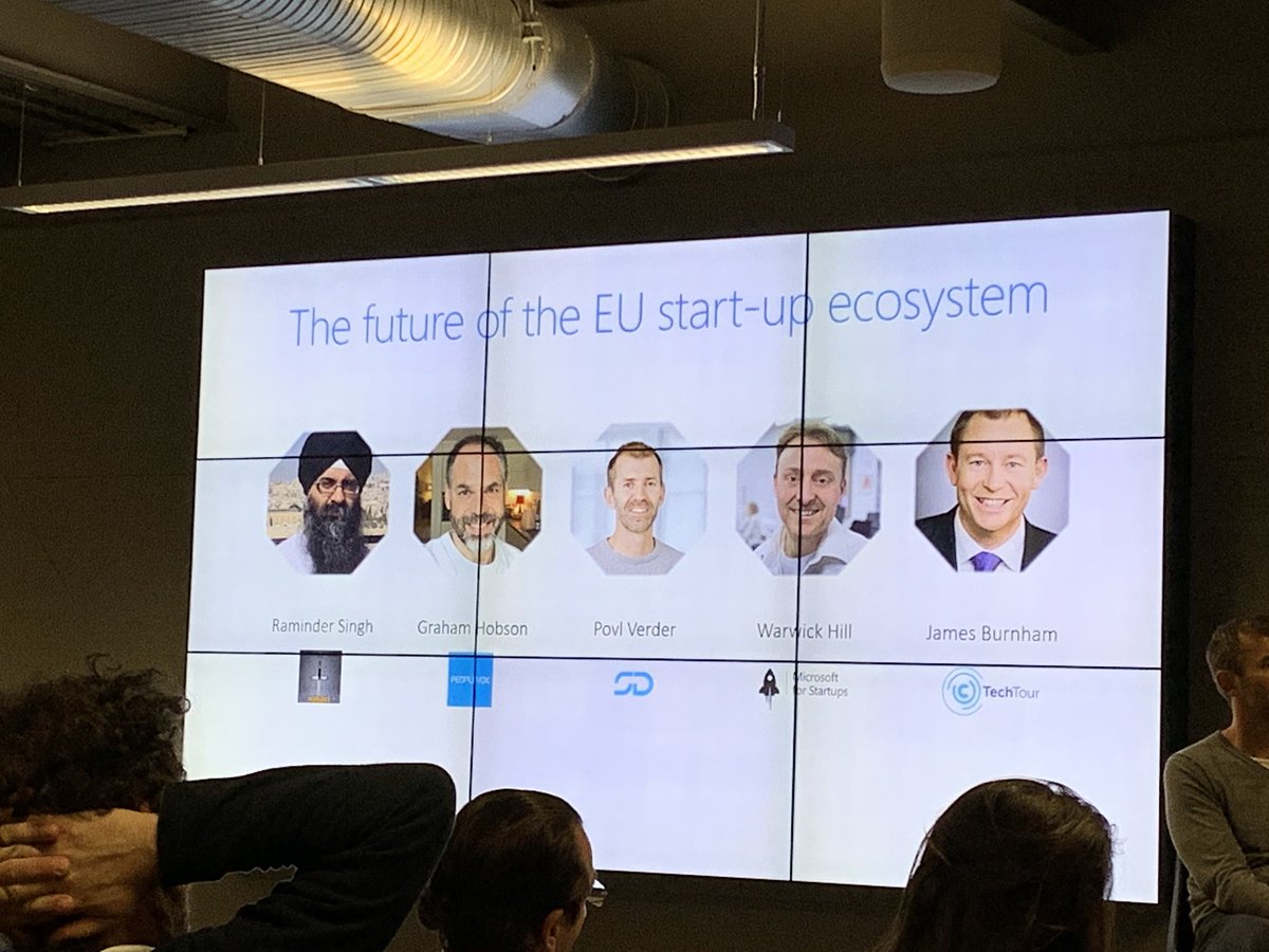 Panel about to discuss ‘The future of the EU start-up ecosystem and how we should improve now’ with Warwick Hill MD Microsoft for Start-ups, James Burnham TechTour, Povl Verder and Graham Hobson