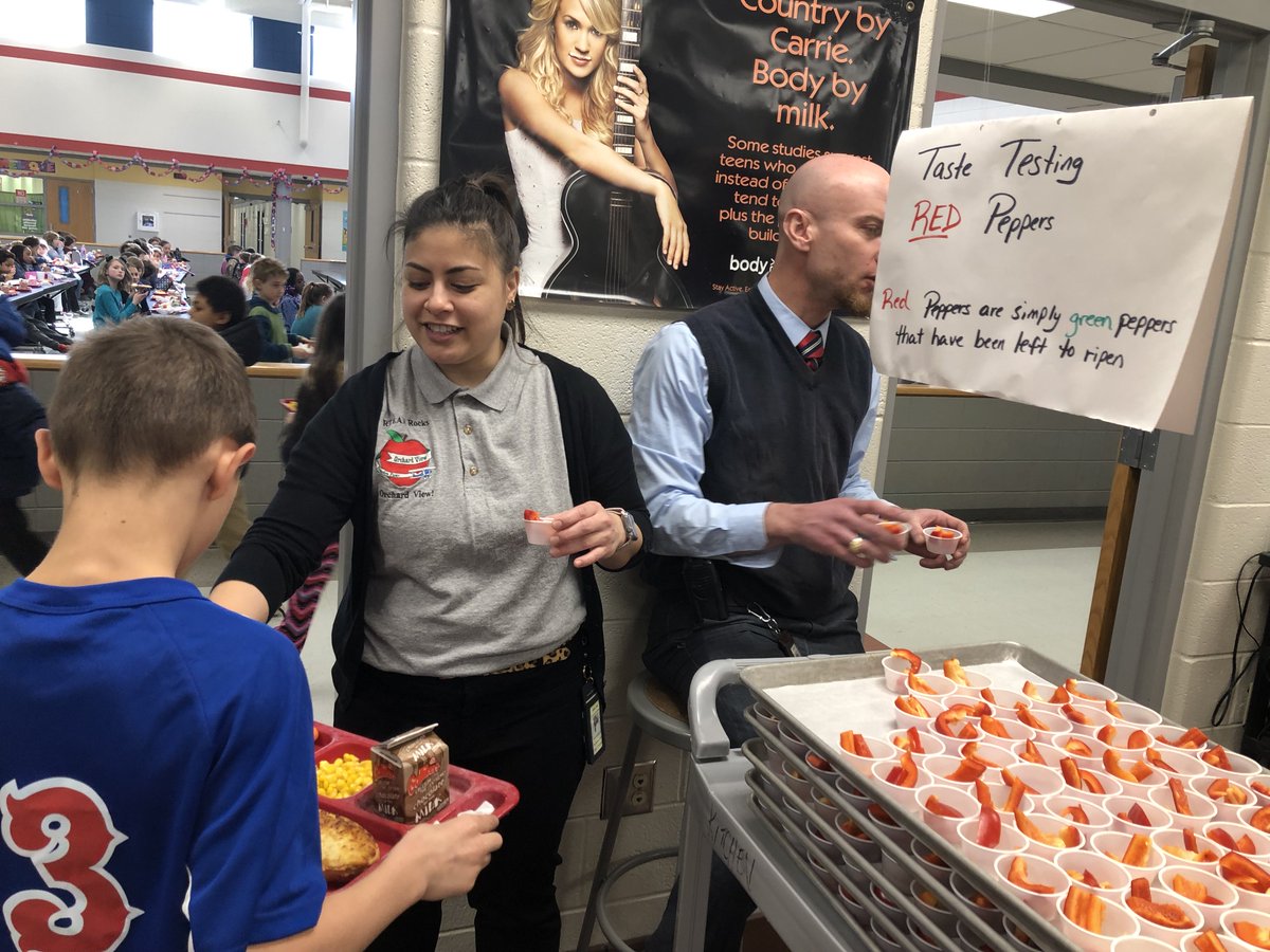 OVI taste tests "Red Bell Peppers". Red bell peppers are green bell peppers that have ripened longer. Students are being encouraged to try the red peppers by Dr. Smith and Dr. Alfonso.<a href="/BerkCoSchoolsWV/">Berkeley Co. Schools</a> <a href="/BCSFoodNFit/">BCSFoodNFit</a>