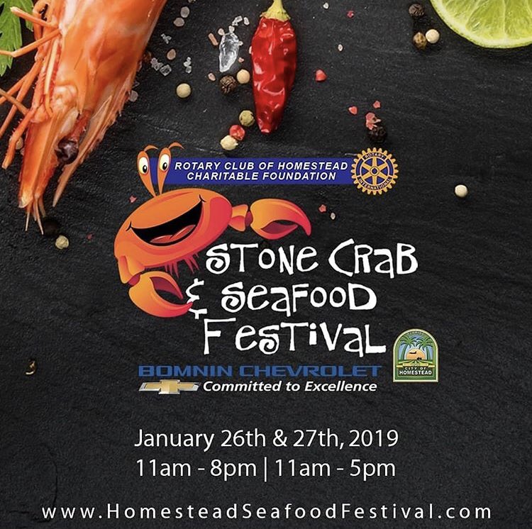 🦀Stone Crab & Seafood Festival
🗓JAN 26 & 27
🕓11am - 8pm | 11am - 5pm
📍 #HomesteadSportsComplex
1601 SE 28th Ave
Homestead, FL 33035
🌐HomesteadSeafoodFestival.com