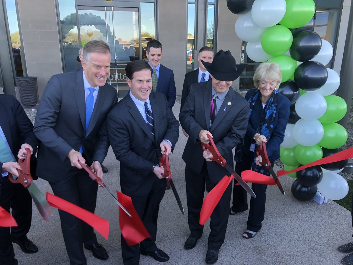 azcommerce's tweet image. More high-value jobs are coming to #Arizona! Congratulations to @Deloitte on the ribbon cutting today for its new 102,000 sq. ft. U.S. Delivery Center in @GilbertYourTown. This new facility is part of a $37M investment that will create 2,500 new jobs! #AZMeansBiz @GPEC @dougducey