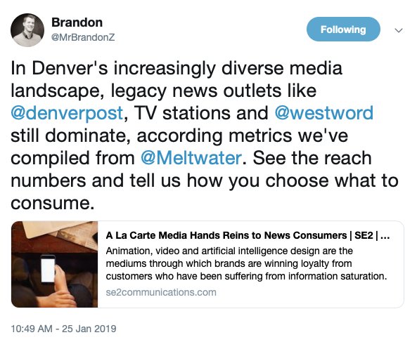 SE2/@MoveTheMeter study finds legacy media still rule Denver even as the media market becomes more fragemented. Also, @ColoradoSun quickly establishing itself. denverprblog.com/2019/01/25/se2…