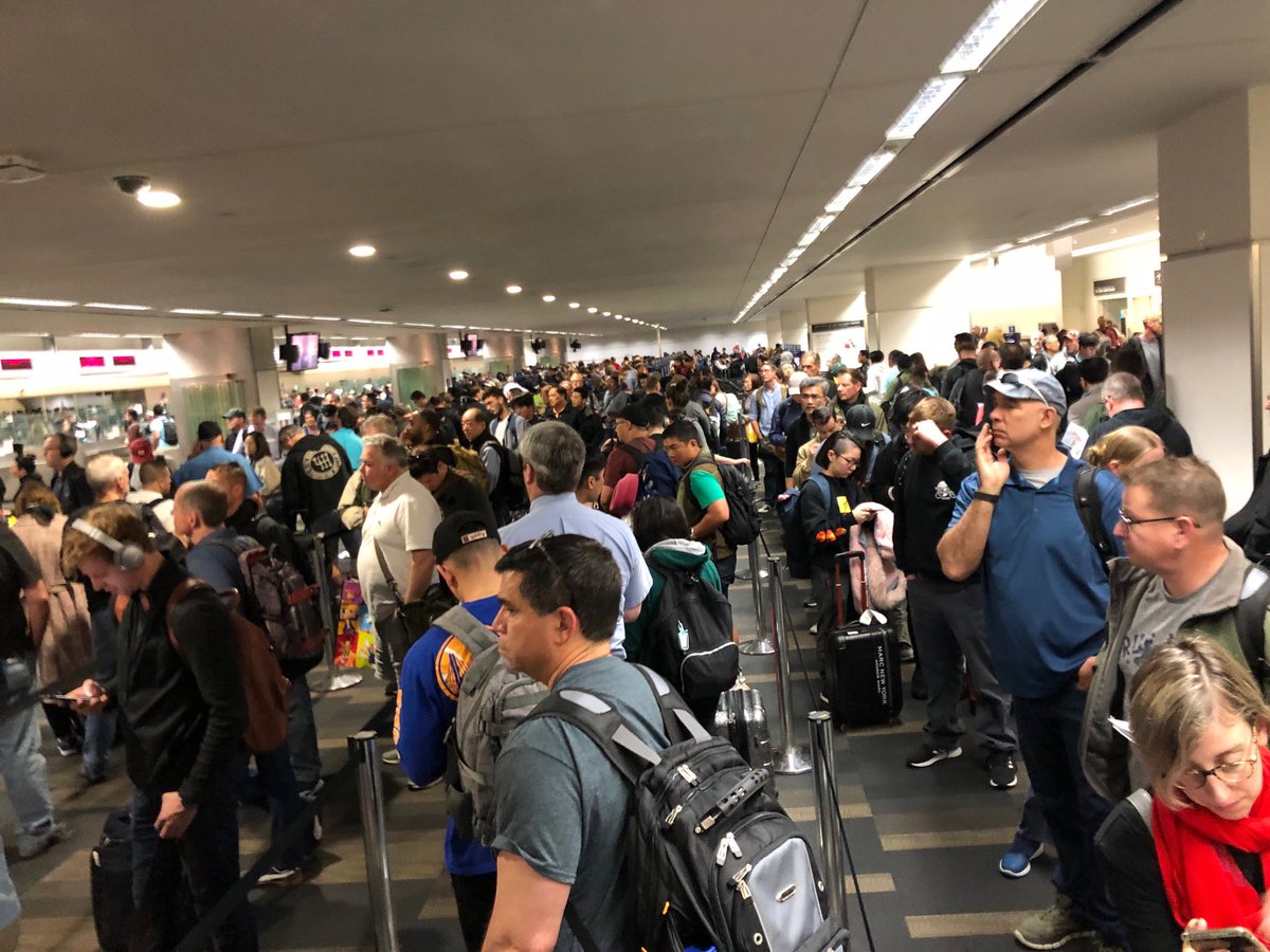 This was my view from a Customs line today in SFO. Got to be a better way for our officials to work together than to hold their own employees jobs hostage. Glad to see something, if even temporary, is in the works. #Shutdown