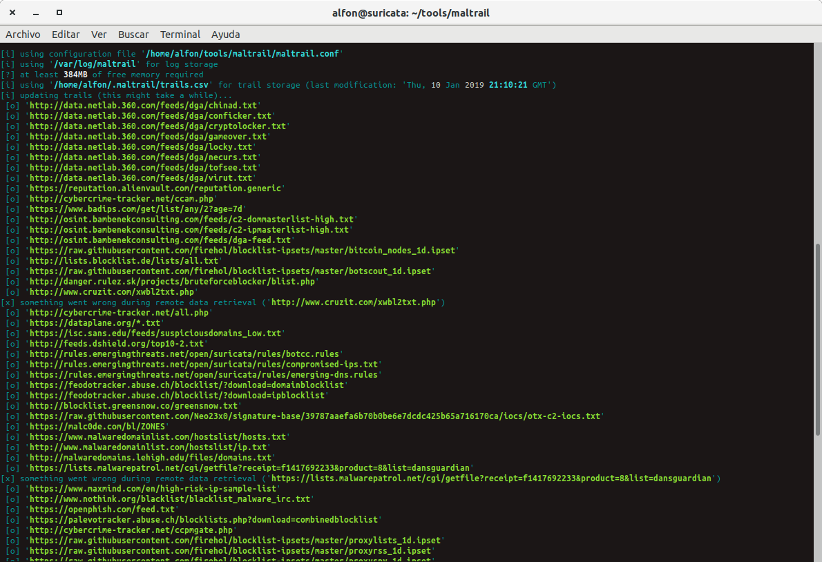 seguridadyredes's tweet image. #Suricata_IDS &amp;amp; #Maltrail  &amp;amp; #bash_script
Actualizamos los trails ... 

sudo ./sensor.py --console | ccze -m ansi

Cositas interesantes hoy .... ;-) Emotet-IcedID.
El select:    select(.http or .tls)