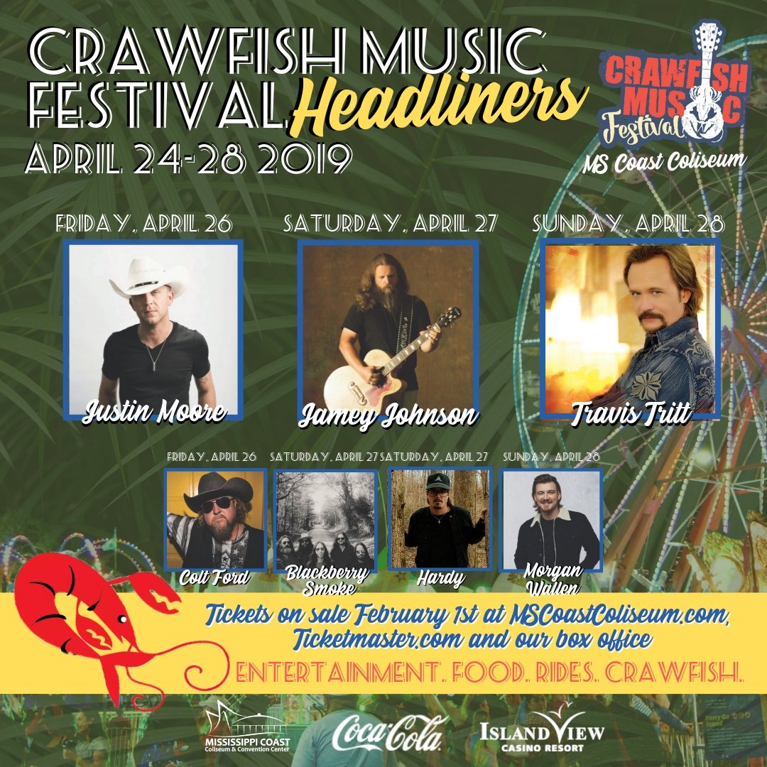 The 2019 27th Annual Crawfish Music Festival lineup is HERE!