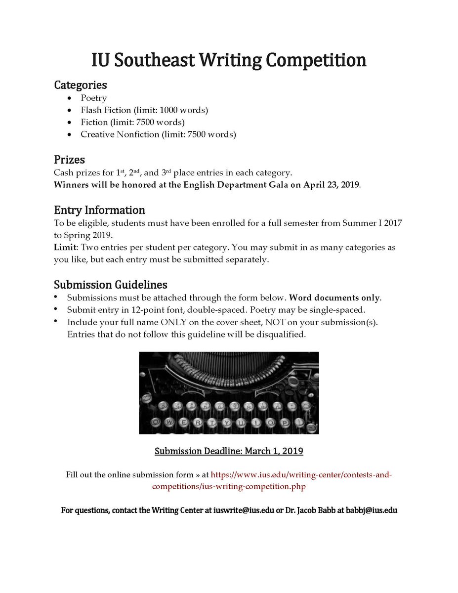 Win money with your writing skills!  🏆💲💲Enter IUS writing competition by March 1.  ius.edu/writing-center…