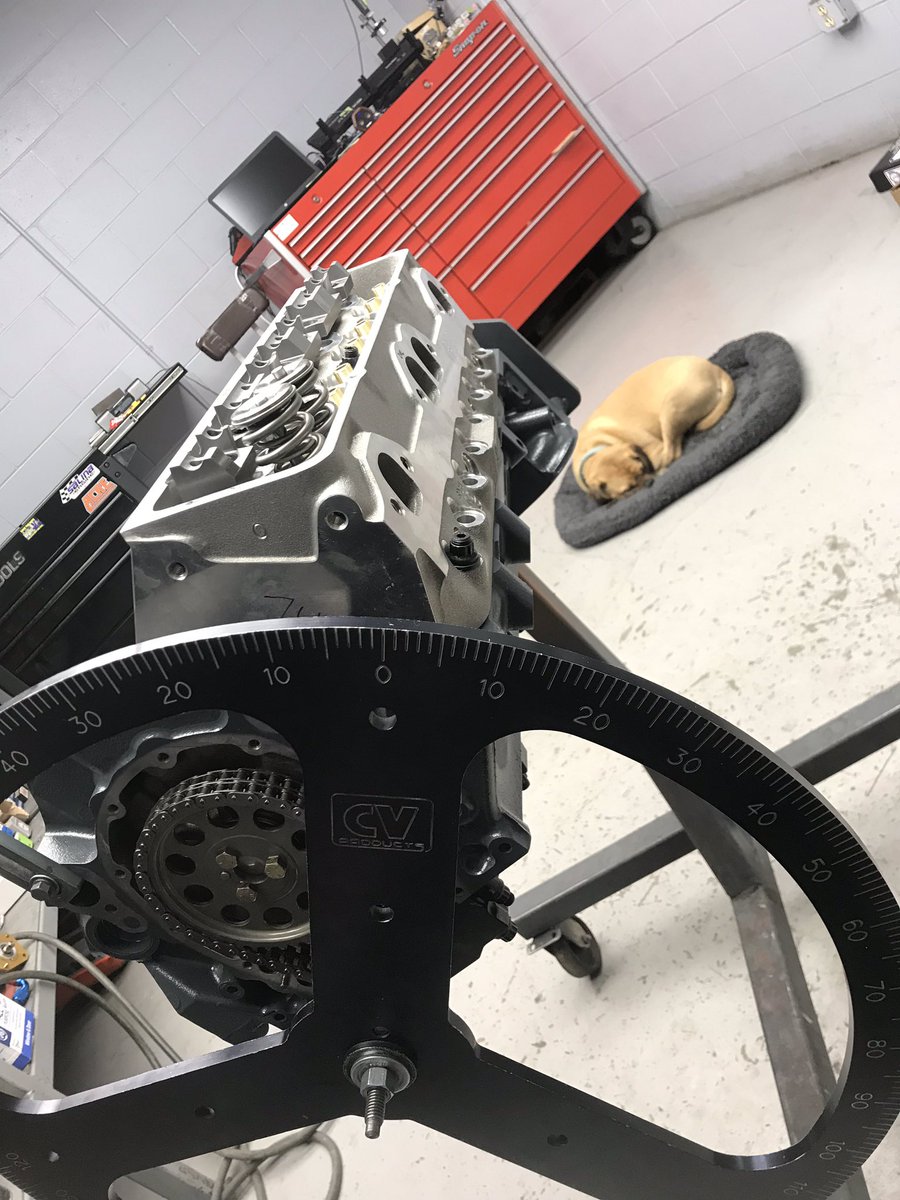 adam_cofer's tweet image. Doug thinks building motors is tiring work. #dogtired #racingengine #enginebuilder