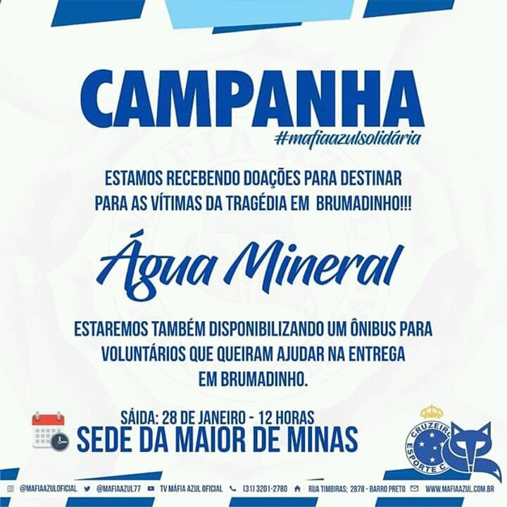 VAMOS DAR RT E AJUDAR! Deixe sua doação e procuramos voluntários para ajudar na entrega segunda em Brumadinho.

Mais informações em instagram.com/mafiaazulofici…