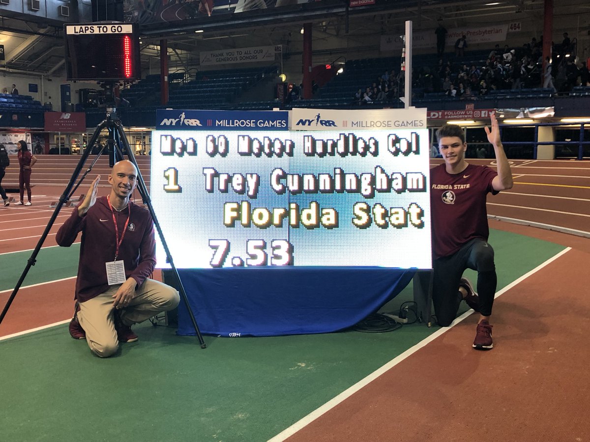 FSU_Track's tweet photo. Record-setting win for @TreyHurdles In NYC - 7.53 sets Armory &amp; meet records and ties Drew Brunson's FSU record #Noles #DrSander https://t.co/bGZeMR29Ac