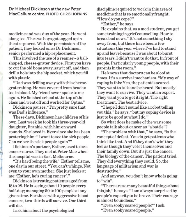 marrow's tweet image. @mike_dickinson1 featured in @theage today. @VCCCHaem @Haem_pmcc_rmh @PeterMacCC @TheRMH