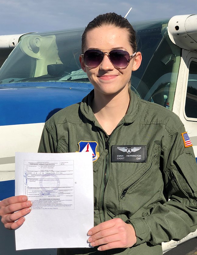 Join me in celebrating our first graduate of <a href="/CivilAirPatrol/">Civil Air Patrol</a>'s Cadet Wings Program--Emma Herrington of the <a href="/txwgcap/">Texas Wing CAP</a>. cap.news/flying-high-te…
