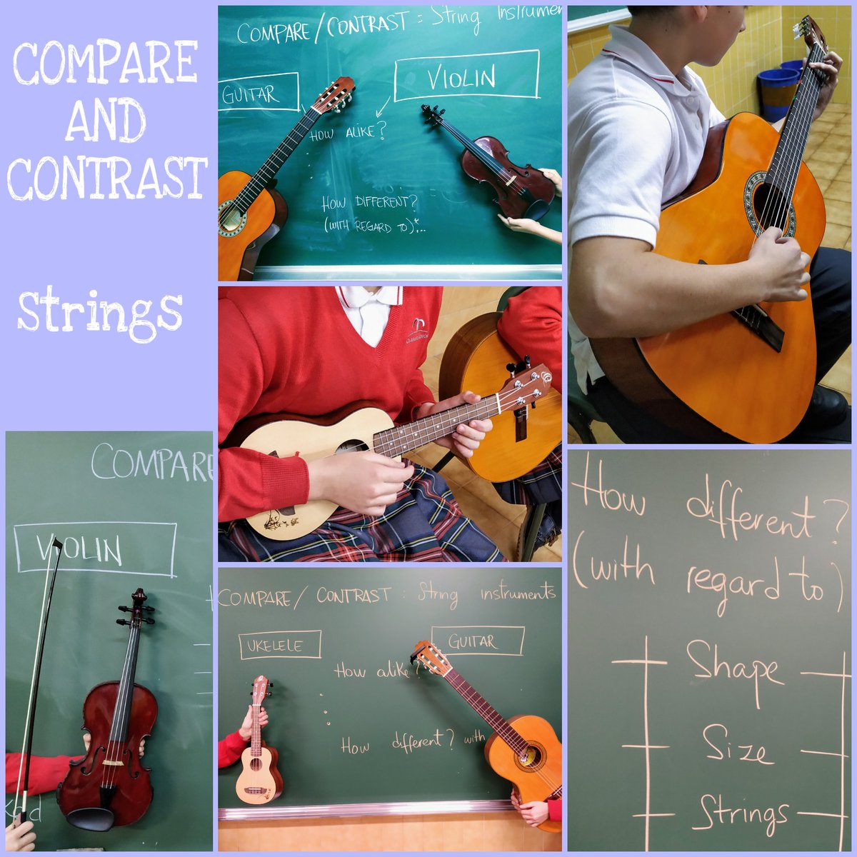 Esta semana en 1eso, gracias a la colaboración de los alumnos hemos trabajado el organizador Compara-Contrasta en riguroso directo!! 🎶 @codemagijon #graphicorganizer #compareandcontrast #stringinstruments #violin #guitar #ukelele #livemusic #codemamusic