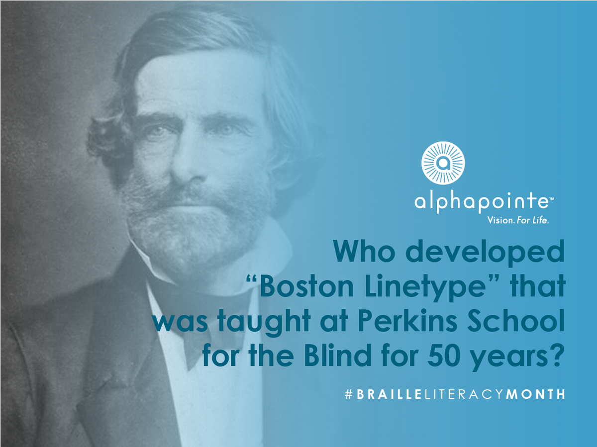 AlphapointeNY's tweet photo. Who developed "#BostonLinetype", that was taught at #Perkins for 50 years? Find out here: https://t.co/VV71UYLClp #BrailleLiteracyMonth #BrailleHistory https://t.co/46dl8DNItK