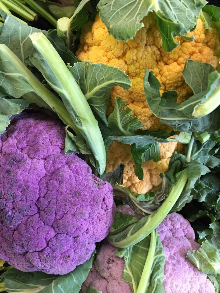 KarmaCoop's tweet photo. FINALLY! #Packagefree #cauliflower...in purple AND orange!! Thanks @PfOrganicFarms for sending us these beauts! We love them naked #veggies!🍏🥦🥑#karmacoop#ecofriendly #reduce #organic #zerowaste #makelesswaste #fortheplanet #0wasteTO https://t.co/td0Vu3q9Qx