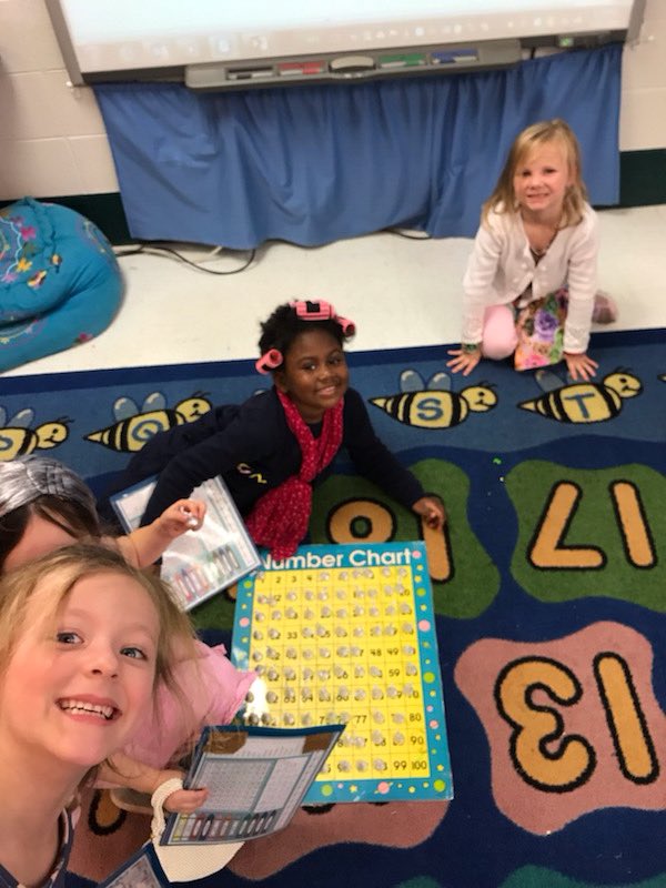 Hershey Kiss Hunt! We found 100 numbered kisses all over the room and placed them on the 100’s chart. @MaryBAustin #Austininnovators #stillmissingafew