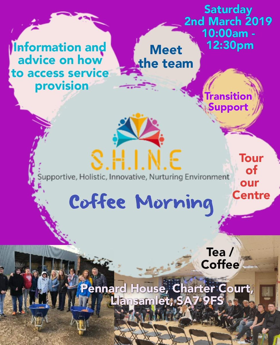 ShineCymru's tweet photo. Coffee morning at Shine Cymru Saturday 2nd March 2019 10am - 12.30 pm, for anyone who would like information on accessing our provision. https://t.co/lVDjM1NFAe