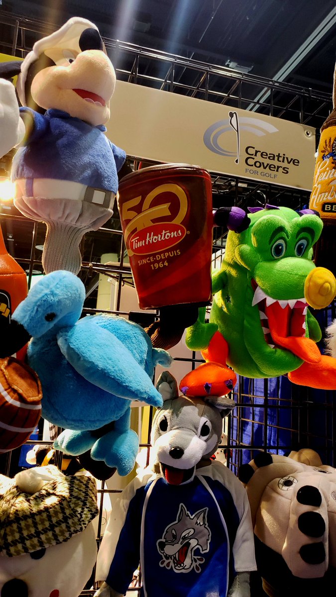 inside_golf's tweet image. Popular booth at the #PGAshow was #BritishColumbia based headcover company @CCForGolf.New for this year is the Putter Pals line that feature cute stuffed animals on putter covers&amp;amp; the Power Performance driver headcover that allows you to charge your phone or device on the course