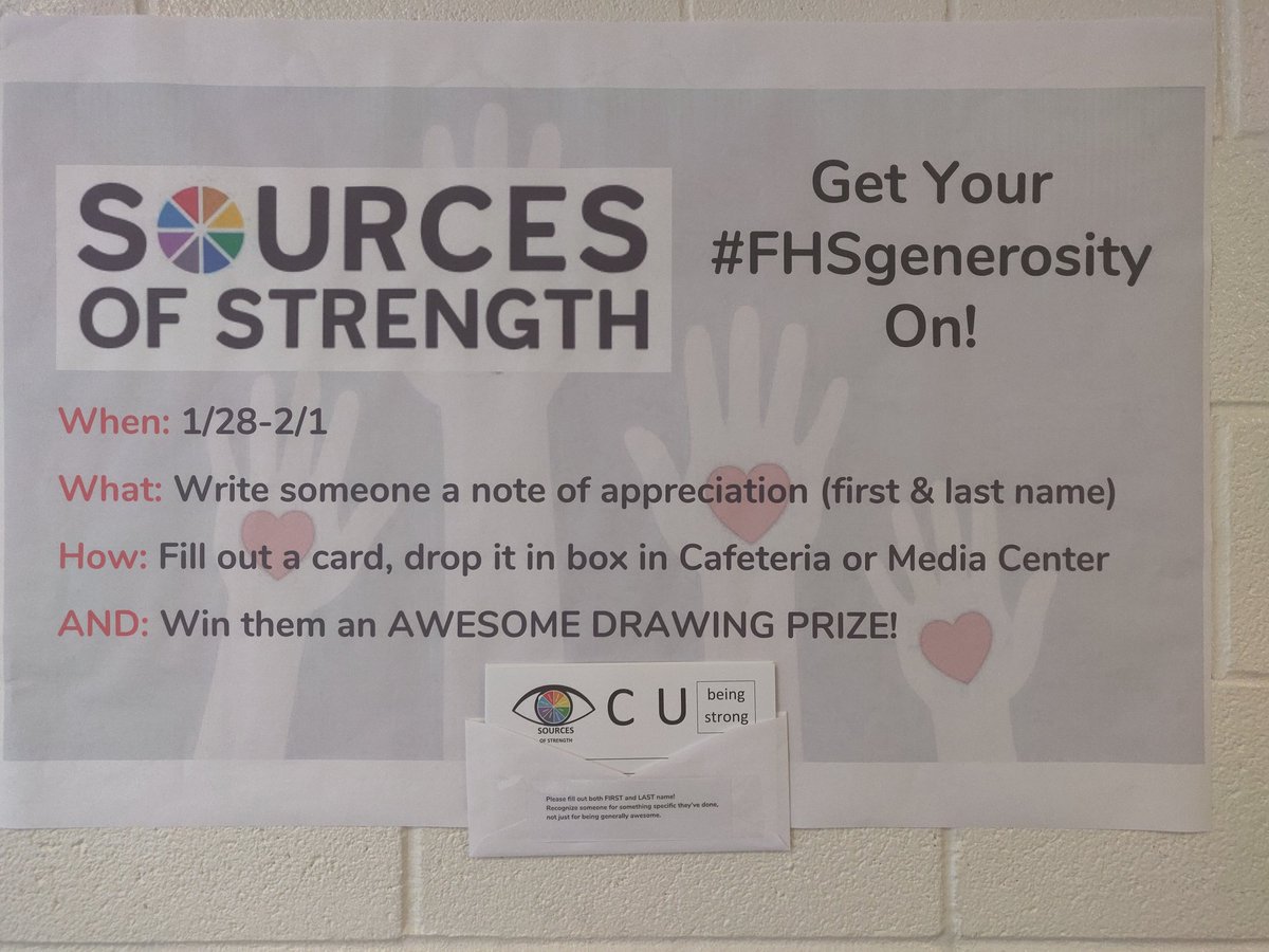 Sources of Strength Generosity Campaign in January! Pass on the good. #fhsgenerosity #sourcesofstrength #lcps19 #fhssos
