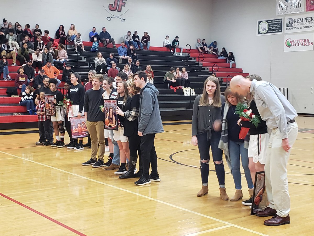 Senior Night for JF Girls Basketball.  Congrats to our great seniors: Tiffany Carey, Marlie Hill, Ella McGinnis and Gabi Nazigian. Good luck girls!