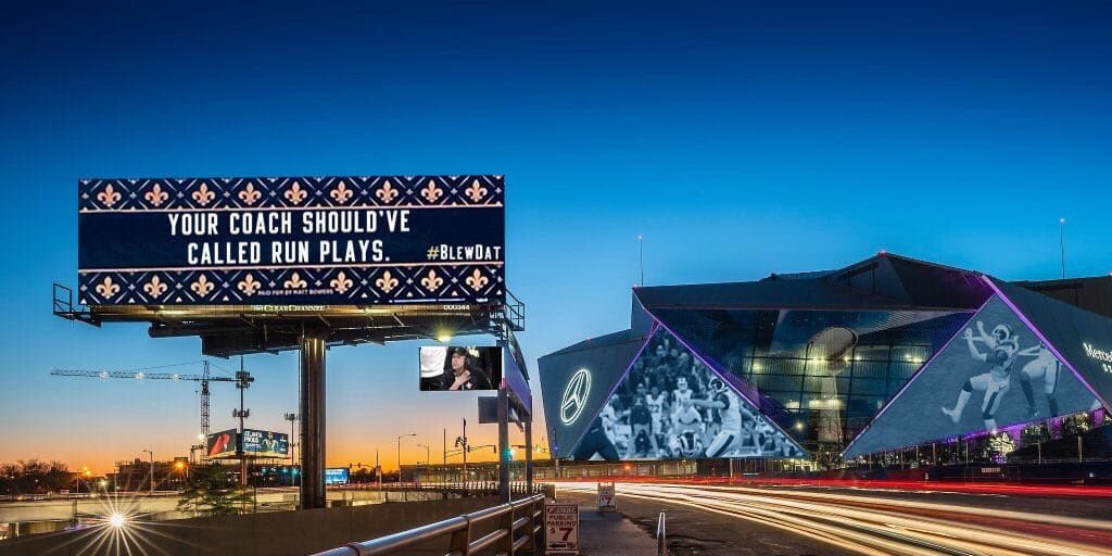 ericsgeller's tweet photo. So, this, I guess was on an Atlanta billboard. #Truth #WhoDat #RamsDat #RamsHouse #SuperBowl https://t.co/HLwanaUZNJ
