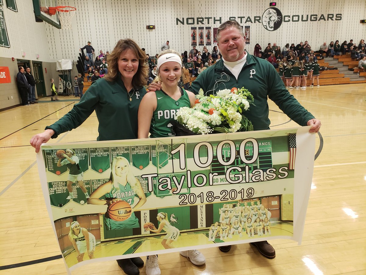 LadyStangsHoops's tweet photo. Congratulations to Taylor Glass for reaching the career 1000th point milestone tonight at North Star. @WJAC6Sports @TribDemSports @portagestangs @WTAJSports @TheWizOfOz11 https://t.co/60kqPuhM3W https://t.co/WiYTnQOMZz