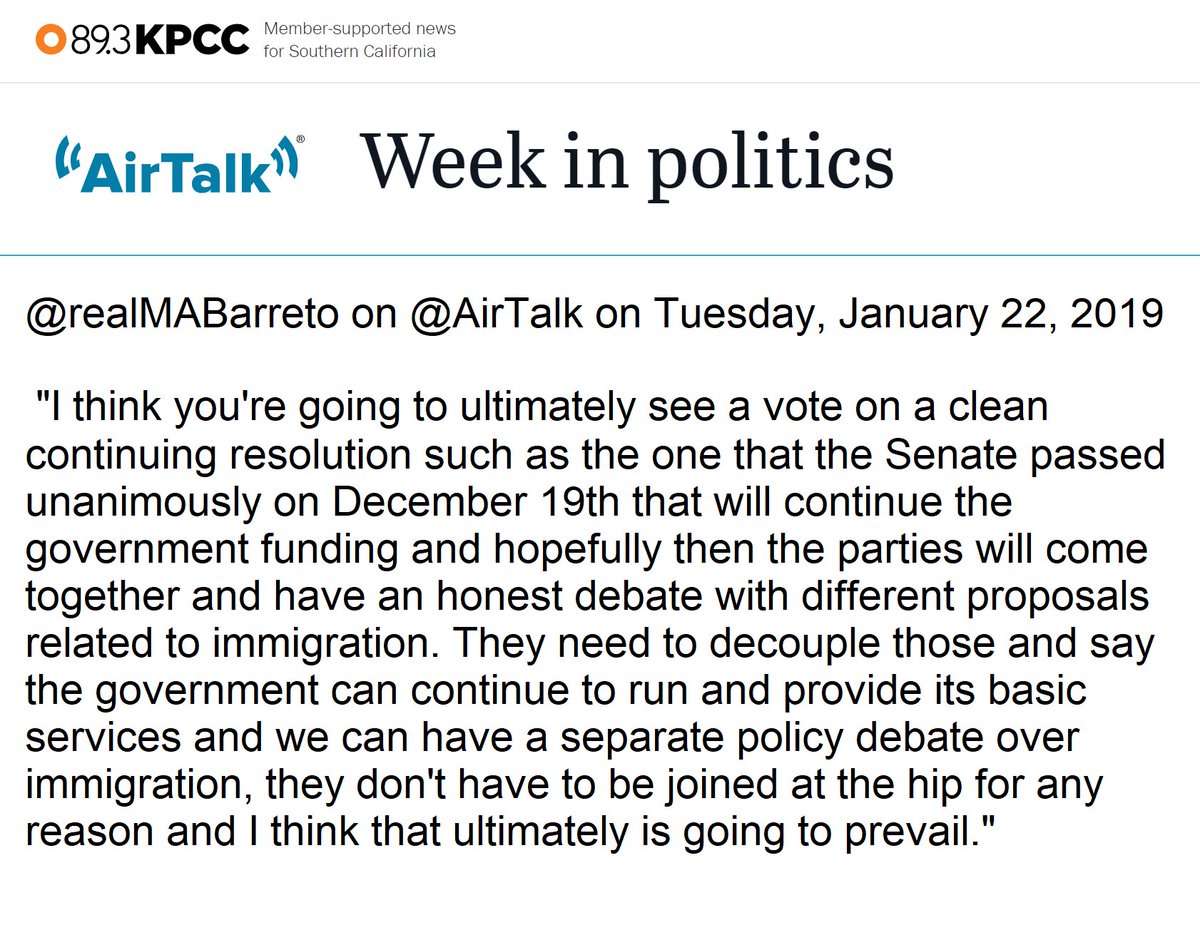 UCLA Latino Policy & Politics Institute (@uclalatino) on Twitter photo LPPI's <a href="/realMABarreto/">Matt A. Barreto π΅πͺ β½οΈ</a> stated on <a href="/KPCC/">LAist 89.3</a> <a href="/AirTalk/">AirTalk with Larry Mantle</a> on Tues Jan 22 "you're ultimately going to see a vote on a clean CR such as the one that the Senate passed unanimously on December 19th... and I think that ultimately is going to prevail" Listen here scpr.org/programs/airtaβ¦ LPPI's <a href="/realMABarreto/">Matt A. Barreto π΅πͺ β½οΈ</a> stated on <a href="/KPCC/">LAist 89.3</a> <a href="/AirTalk/">AirTalk with Larry Mantle</a> on Tues Jan 22 "you're ultimately going to see a vote on a clean CR such as the one that the Senate passed unanimously on December 19th... and I think that ultimately is going to prevail" Listen here scpr.org/programs/airtaβ¦