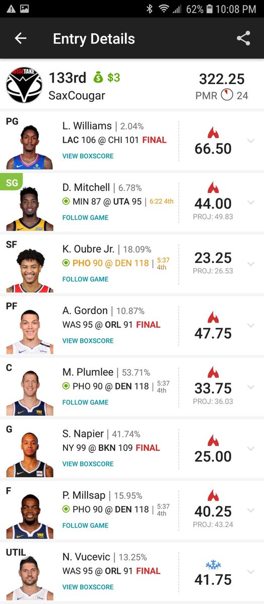 SaxCougarDFS's tweet photo. Shout out to the nation. @cashinDFS with that advice. "Lou is Lou". #readthearticles @Wise_Take @ThunderDanDFS @StevieBrownDFS @ck_013 https://t.co/B5kH4o70pH