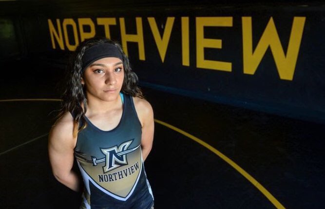 NHSVikings's tweet photo. Our very own Northview Alum,Angelina Gomez 101 lbs., has advanced the the finals at the Women's College Wrestling Nationals for Emmanuel College
#GoAngie! #GoldBlooded #VikingPride @NorthviewWrest1 https://t.co/KupXW8Hpsv