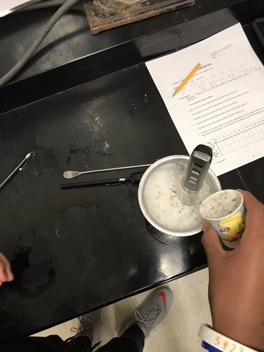mrgullicksonwms's tweet image. 8th grade Ss model their thinking and experiment to collect evidence used to support claims for our timely Heat Unit BIG QUESTION: “Why don’t we salt our roads when it’s really cold out?” Examples of our first steps to clear up #misconceptions #phenomena #ambitiousscienceteaching