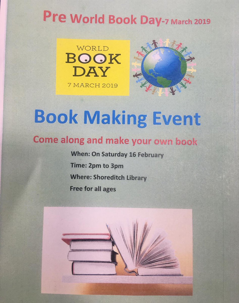 hackneylibs's tweet image. Come along and make your own book at our Pre World Book Day Event.
At Shoreditch Library on Saturday 16th February at 2pm-3pm.
#shoreditchlibrary #Hackney