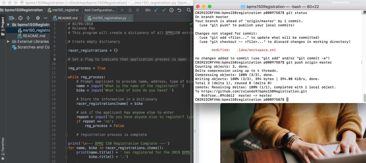 rolando4812's tweet photo. Been awake for about an hour, typed up a simple program, and threw it up on github using git commands. #github #Git #python https://t.co/Cuc2jF16Gd