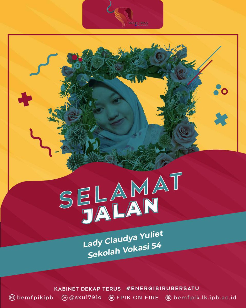 [ IPB BERDUKA ]

Kami segenap keluarga BEM FPIK IPB mengucapkan bela sungkawa atas wafatnya adinda Lady Claudya Yuliet (Sekolah Vokasi 54)
Mari sejenak kita tundukan kepala seraya berdoa agar almarhumah diterima baik disisi-Nya dan keluarga yang ditinggalkan diberi ketabahan.