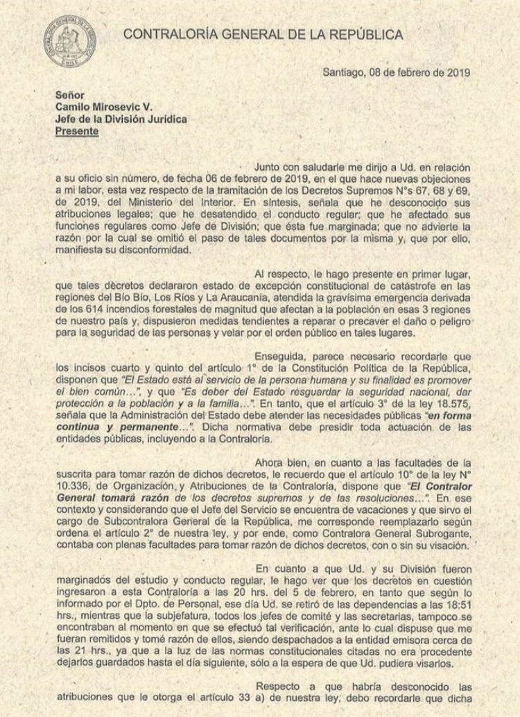 felipeharboe's tweet photo. No se lo mandó a decir con nadie la subcontralora. Aquí el oficio al jefe jurídico Camilo Mirosevic. En corta: haga su pega que “tiene respuestas pendientes desde 2017 en su escritorio” https://t.co/cQOfCjGVVz