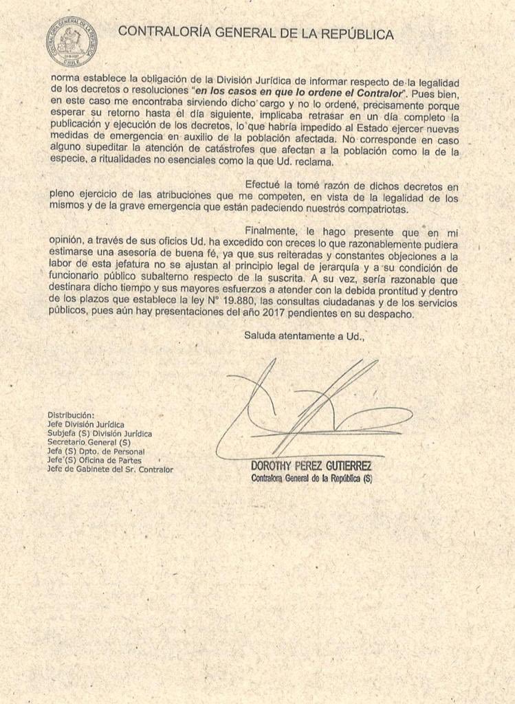 felipeharboe's tweet photo. No se lo mandó a decir con nadie la subcontralora. Aquí el oficio al jefe jurídico Camilo Mirosevic. En corta: haga su pega que “tiene respuestas pendientes desde 2017 en su escritorio” https://t.co/cQOfCjGVVz