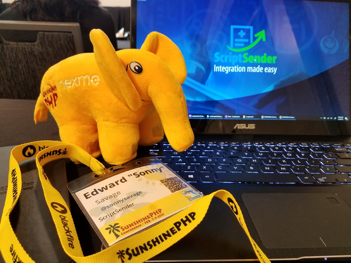 sonnysavage's tweet image. The elephpant and I share a name! (Sonny) #SunPHP19 @SunShinePHP @ScriptSender