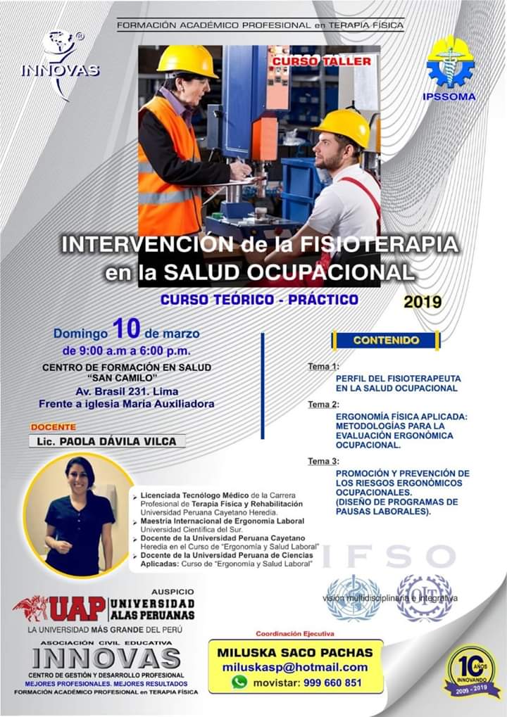 Comparto con ustedes este curso que nos ayudará a comprender la importancia de la Fisioterapia en la Salud Ocupacional. Inscríbete, vacantes limitadas. #innovas  #ergonomia #fisioterapia #saludocupacional
