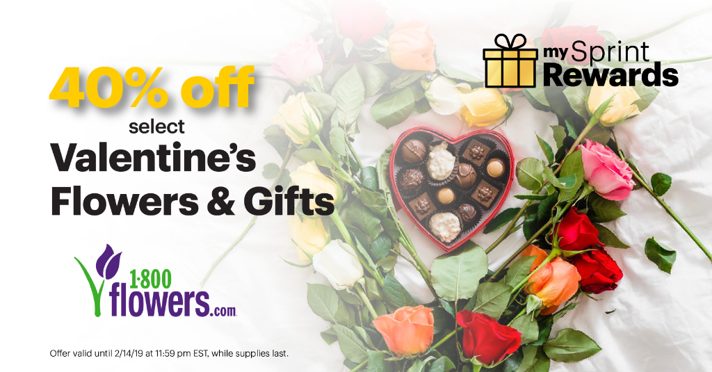 You’re going to LOVE this new offer on the #MySprintRewards app. Today, @Sprint customers can get 40% off <a href="/1800Flowers/">1-800-Flowers</a> – just in time for #ValentinesDay! sprint.co/2SEpl5U